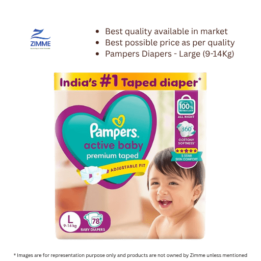 Pampers Active Baby Diapers - Large (9-14Kg) - 78 Pieces