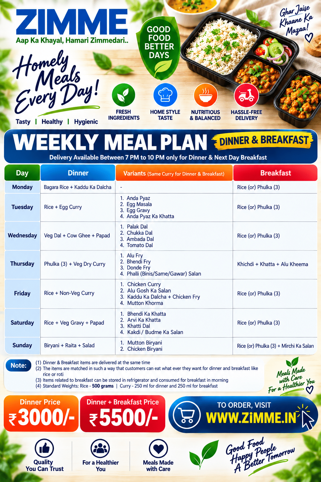 Daily Meals Plan (Monthly Subscription)